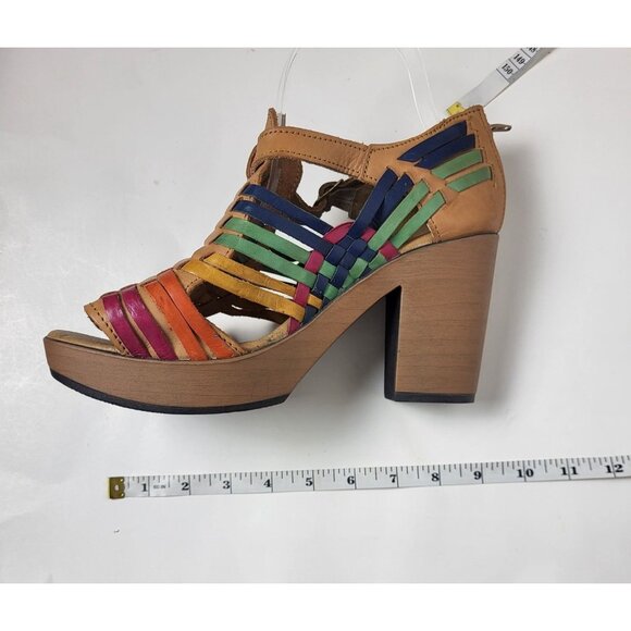 Macarena Mexican Leather Boho Platform Block Heel Sandals Size 9.5 - Picture 6 of 9